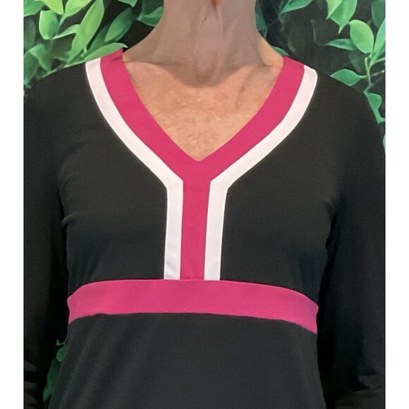 🖤 LOFT Colorblock V-Neck Top – Black White Pink – 3/4 Sleeve – Medium - Picture 3 of 6